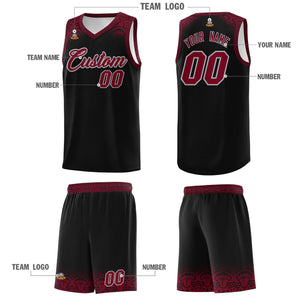 Custom Black Crimson Personalized Indians Print Sets Sports Uniform Basketball Jersey