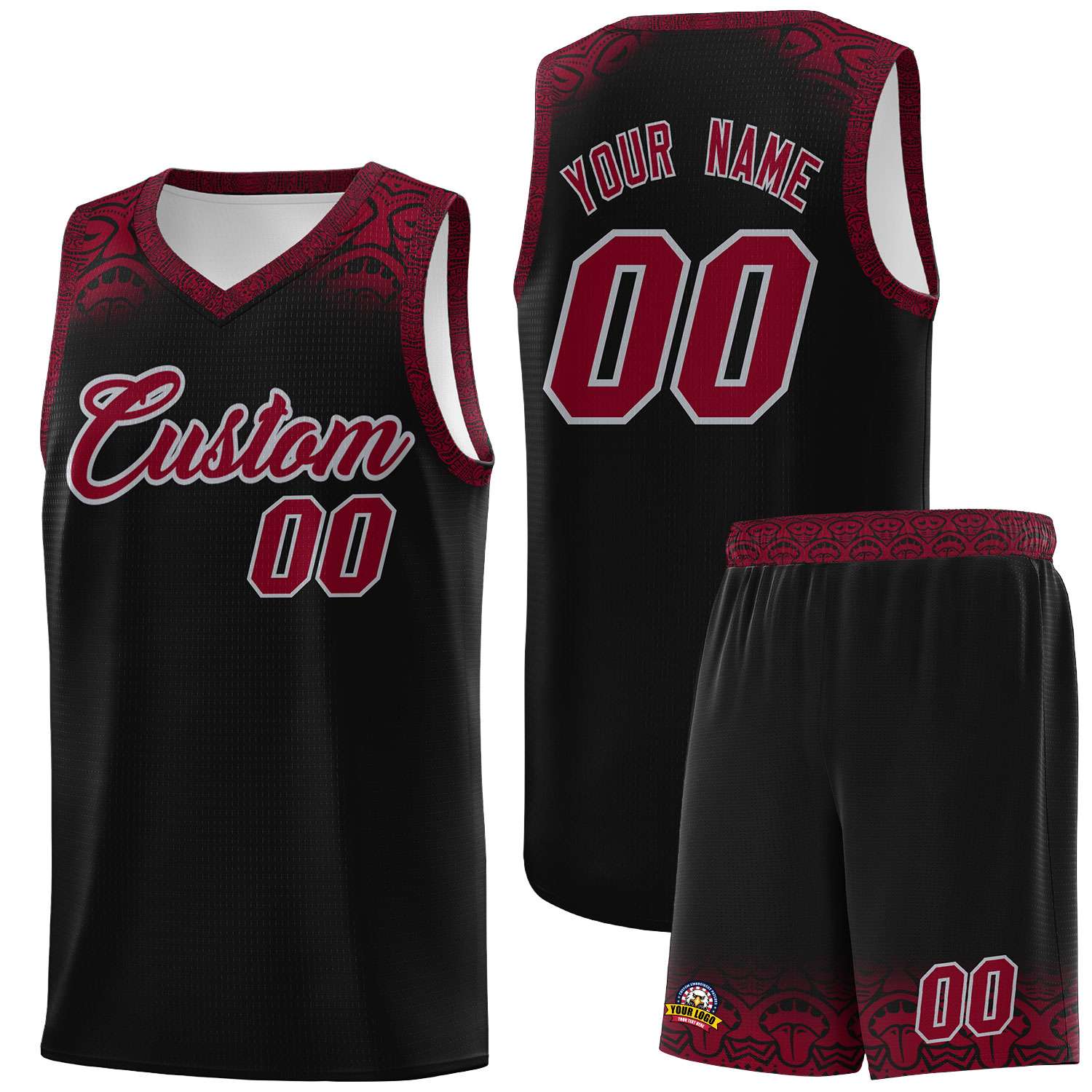 Custom Black Crimson Personalized Indians Print Sets Sports Uniform Basketball Jersey