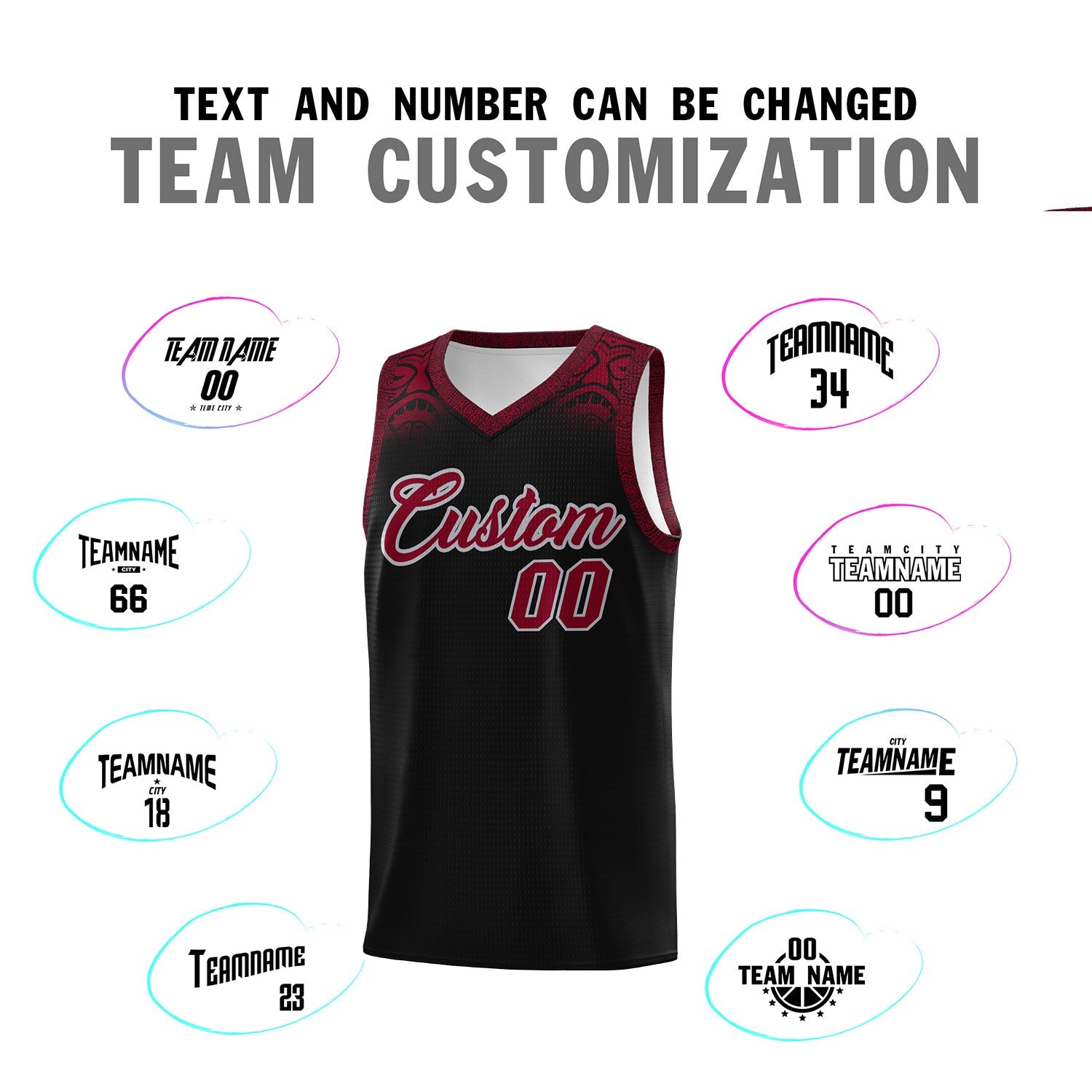 Custom Black Crimson Personalized Indians Print Sets Sports Uniform Basketball Jersey