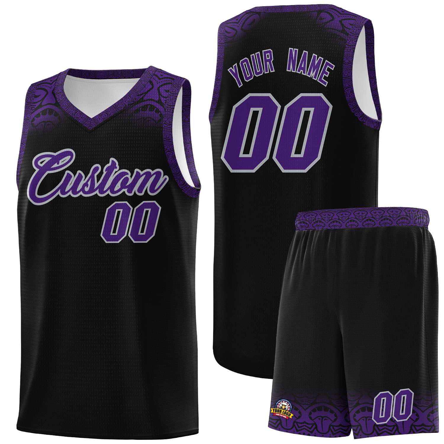 Custom Black Purple Personalized Indians Print Sets Sports Uniform Basketball Jersey