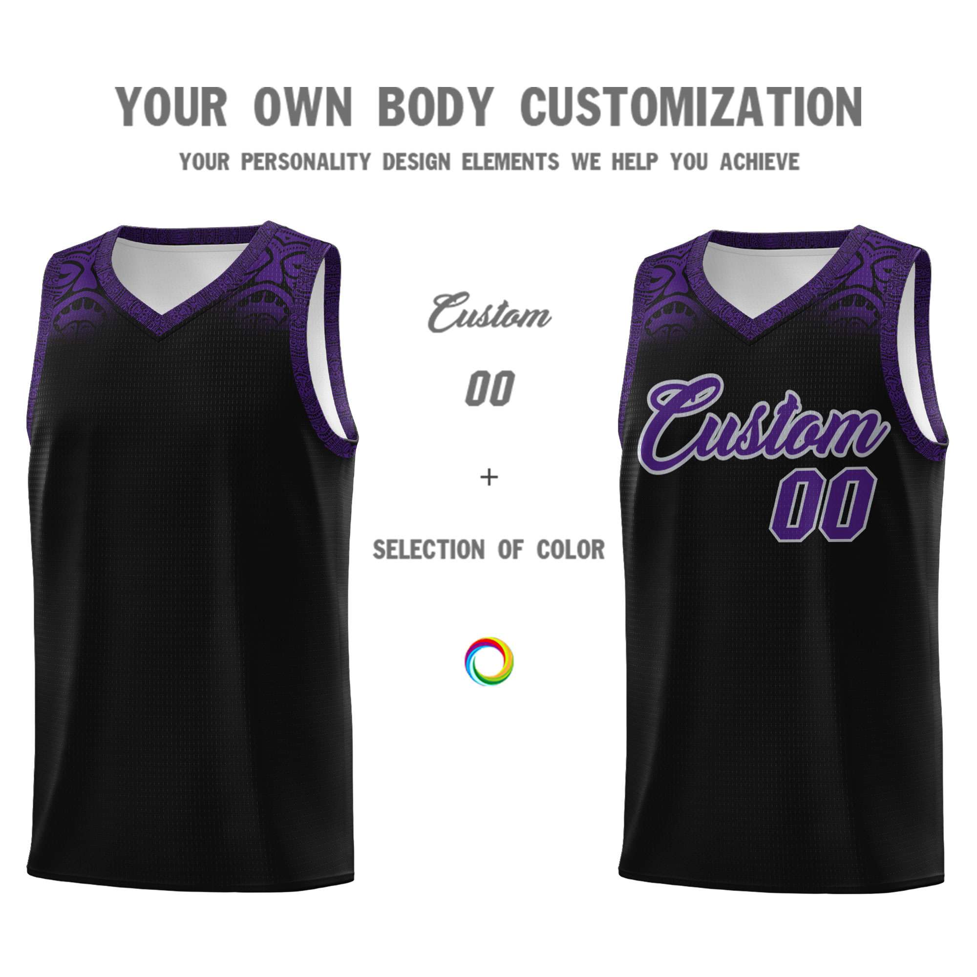 Custom Black Purple Personalized Indians Print Sets Sports Uniform Basketball Jersey