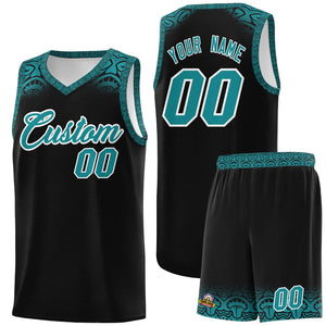 Custom Black Aqua Personalized Indians Print Sets Sports Uniform Basketball Jersey