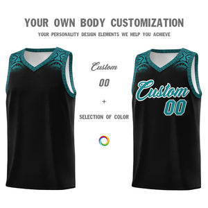 Custom Black Aqua Personalized Indians Print Sets Sports Uniform Basketball Jersey