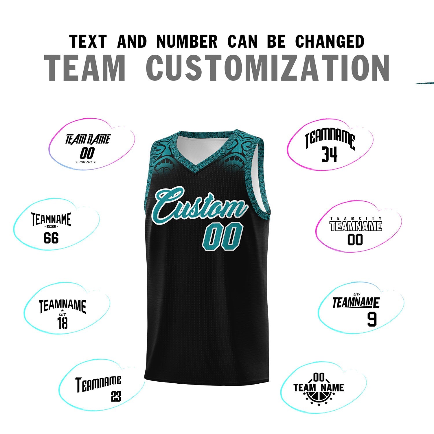 Custom Black Aqua Personalized Indians Print Sets Sports Uniform Basketball Jersey