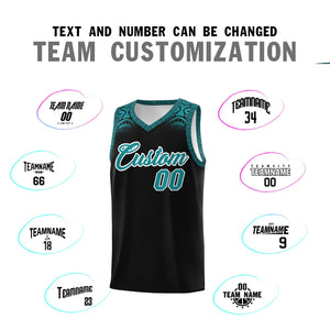 Custom Black Aqua Personalized Indians Print Sets Sports Uniform Basketball Jersey