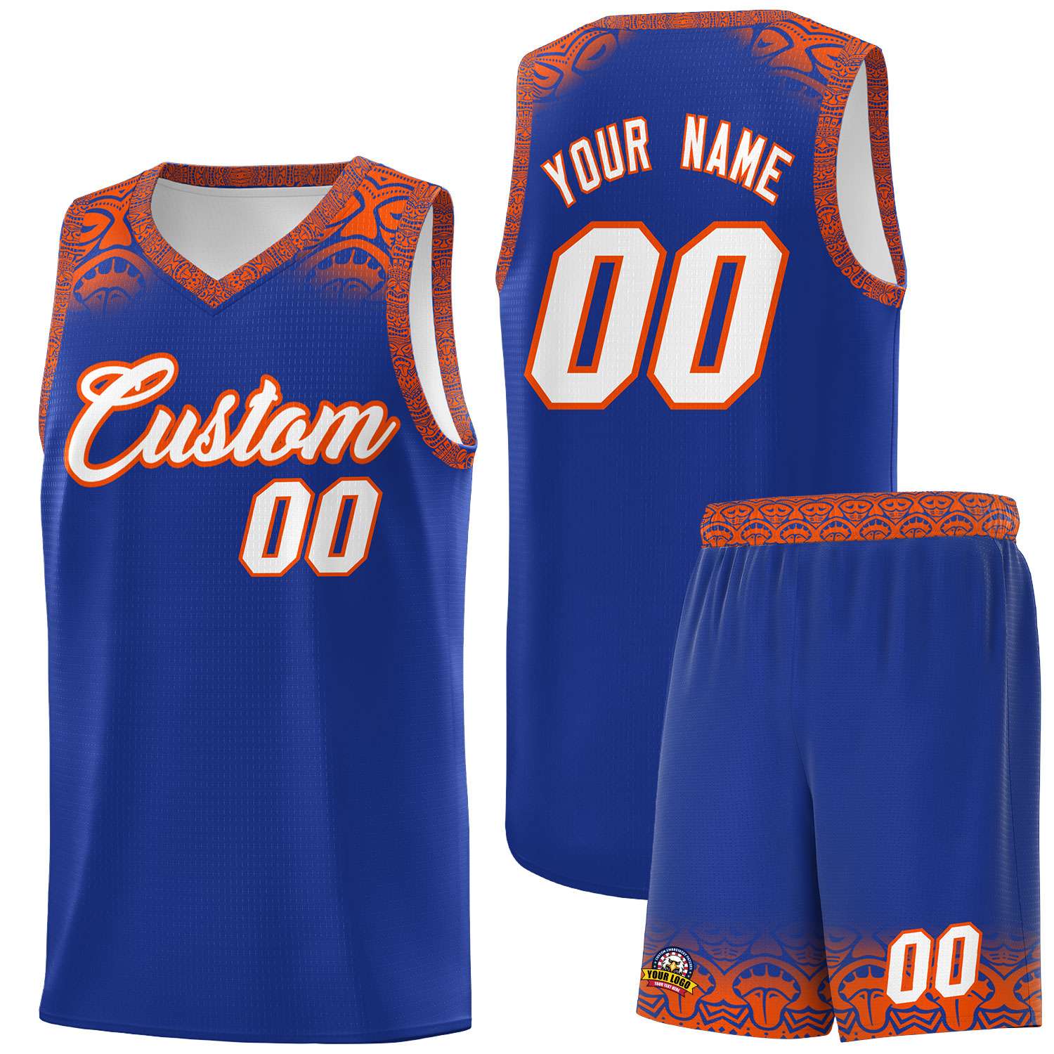 Custom Royal Orange Personalized Indians Print Sets Sports Uniform Basketball Jersey