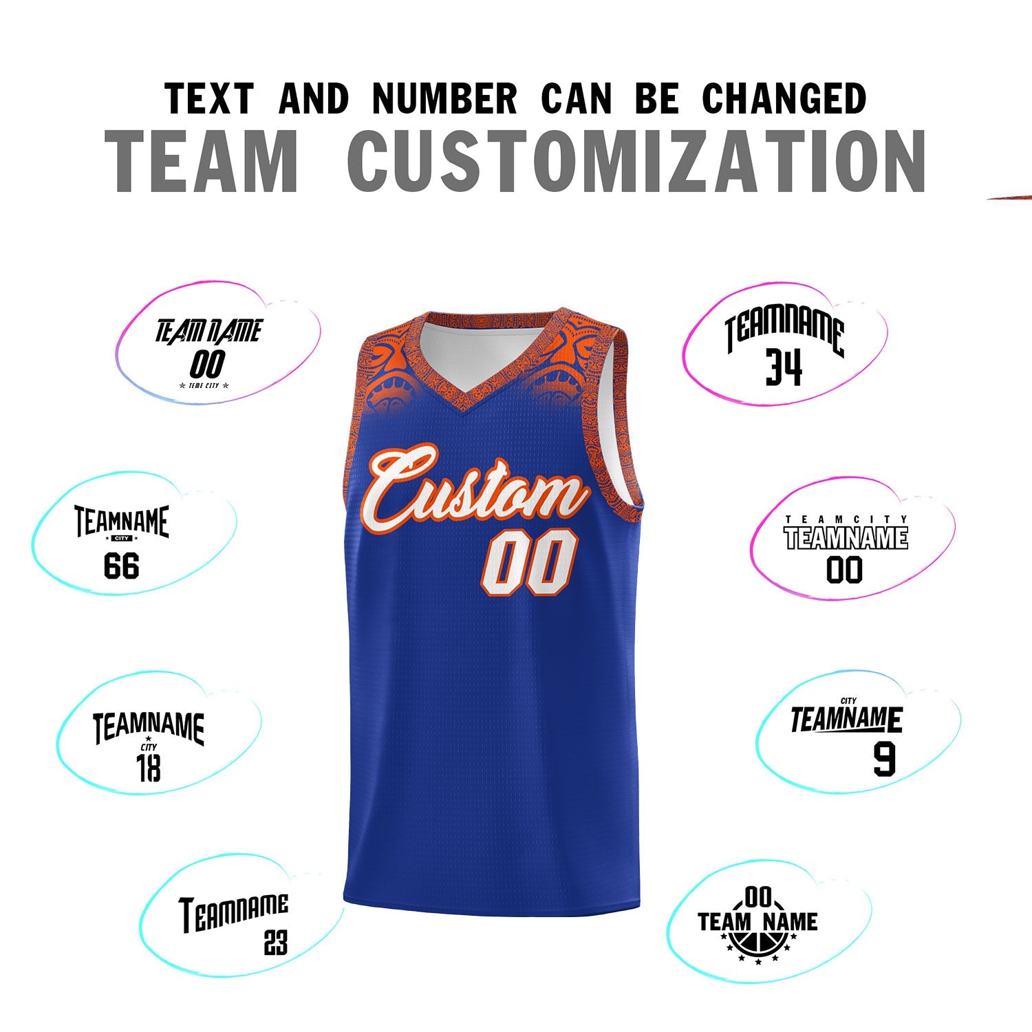 Custom Royal Orange Personalized Indians Print Sets Sports Uniform Basketball Jersey