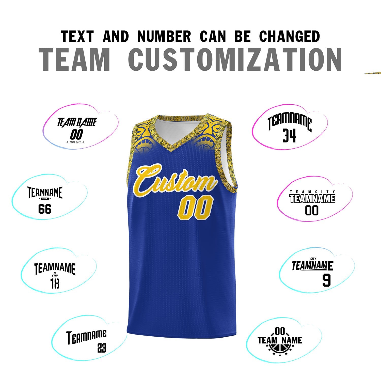 Custom Royal Gold Personalized Indians Print Sets Sports Uniform Basketball Jersey