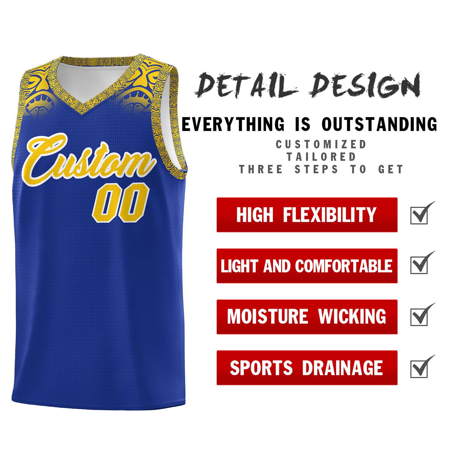 Custom Royal Gold Personalized Indians Print Sets Sports Uniform Basketball Jersey