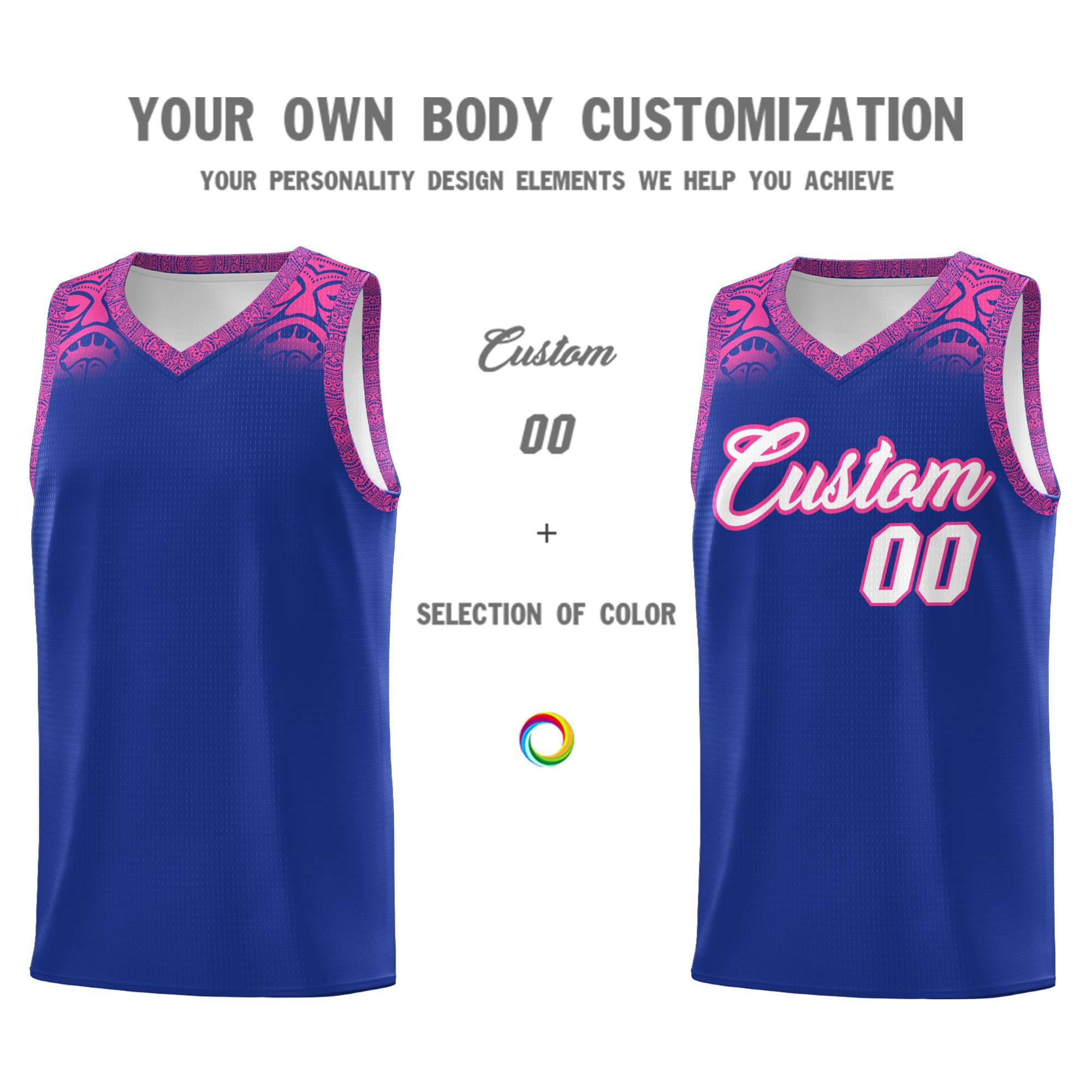 Custom Royal Pink Personalized Indians Print Sets Sports Uniform Basketball Jersey