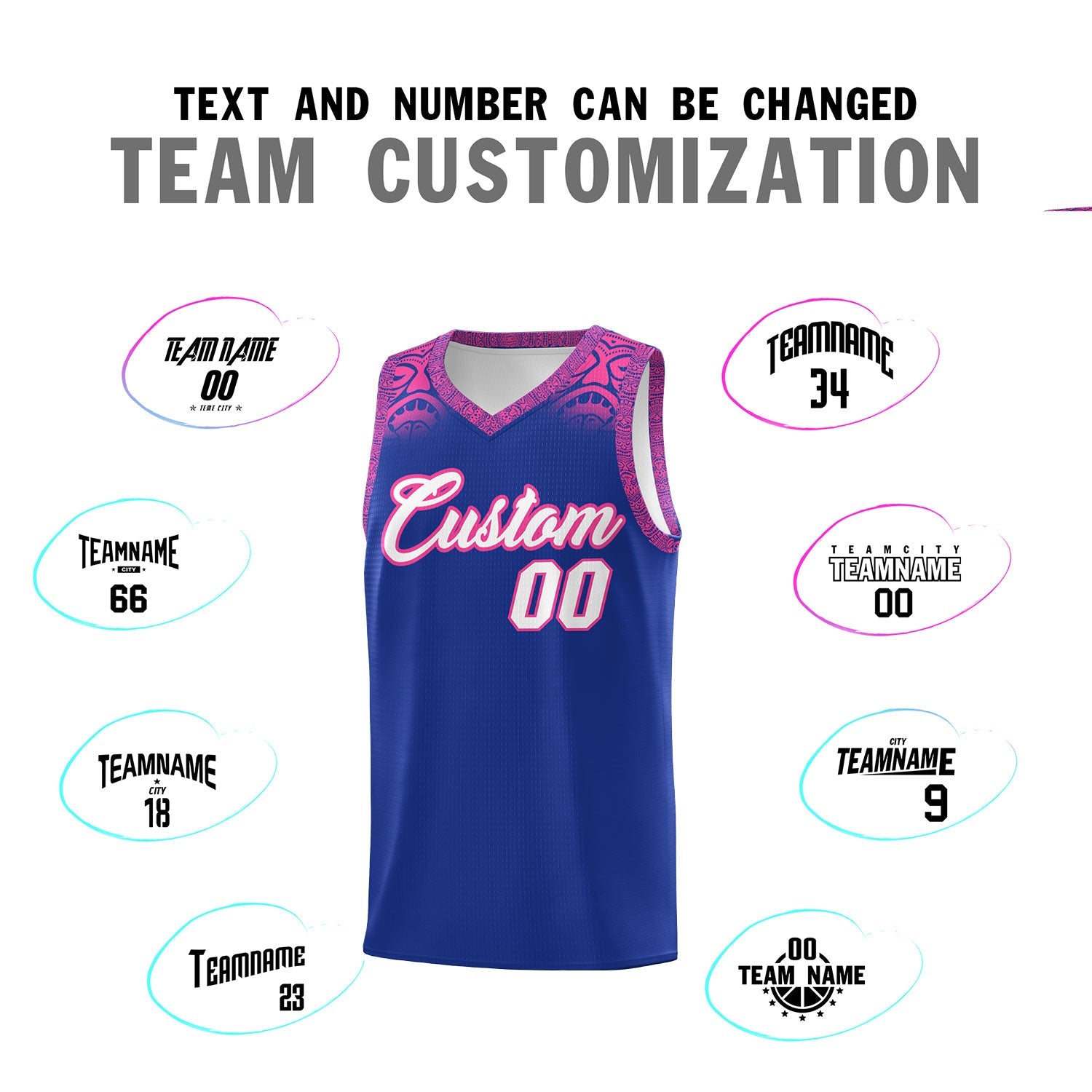 Custom Royal Pink Personalized Indians Print Sets Sports Uniform Basketball Jersey