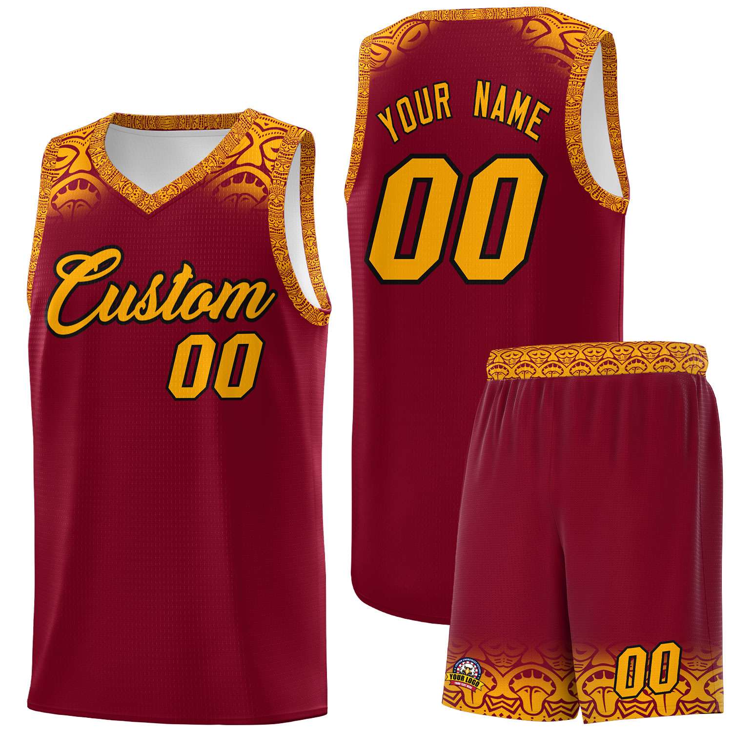 Custom Crimson Yellow Personalized Indians Print Sets Sports Uniform Basketball Jersey