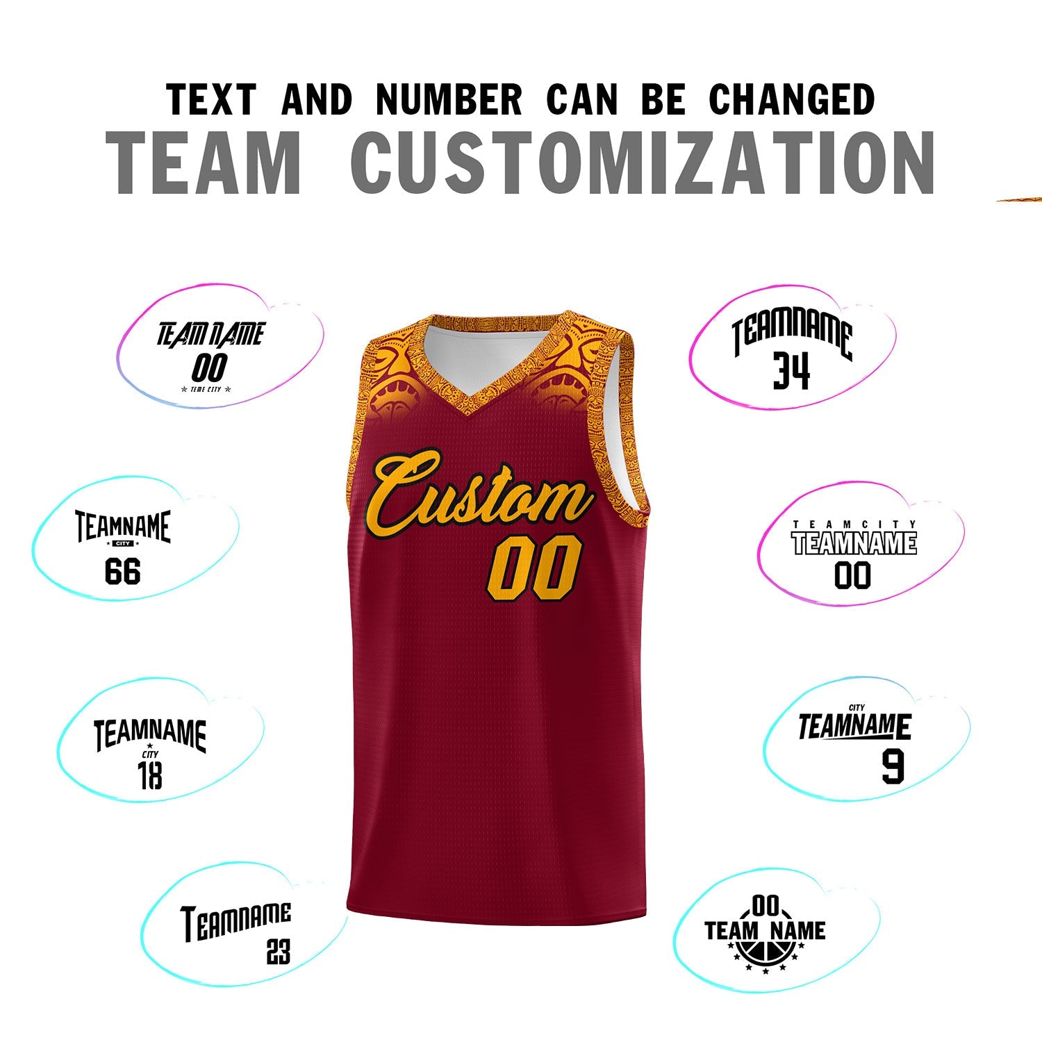 Custom Crimson Yellow Personalized Indians Print Sets Sports Uniform Basketball Jersey