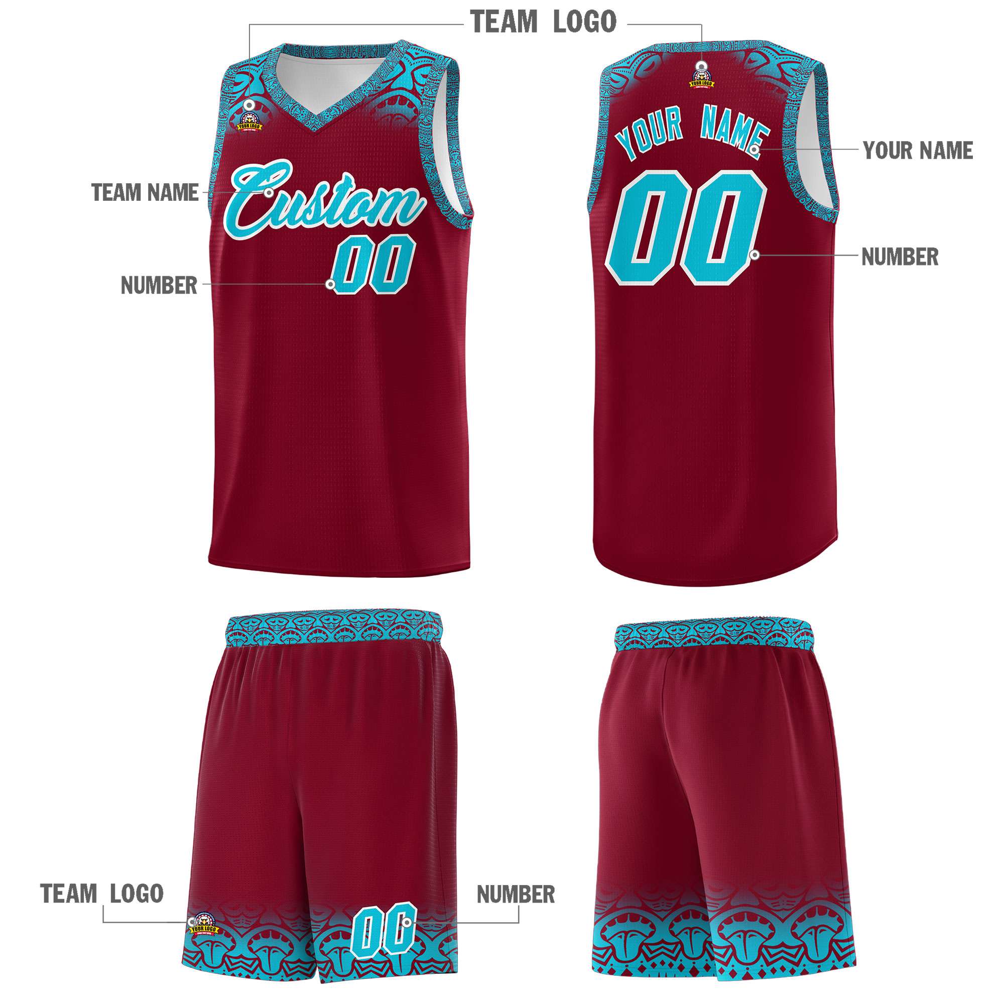 Custom Crimson Sky Blue Personalized Indians Print Sets Sports Uniform Basketball Jersey