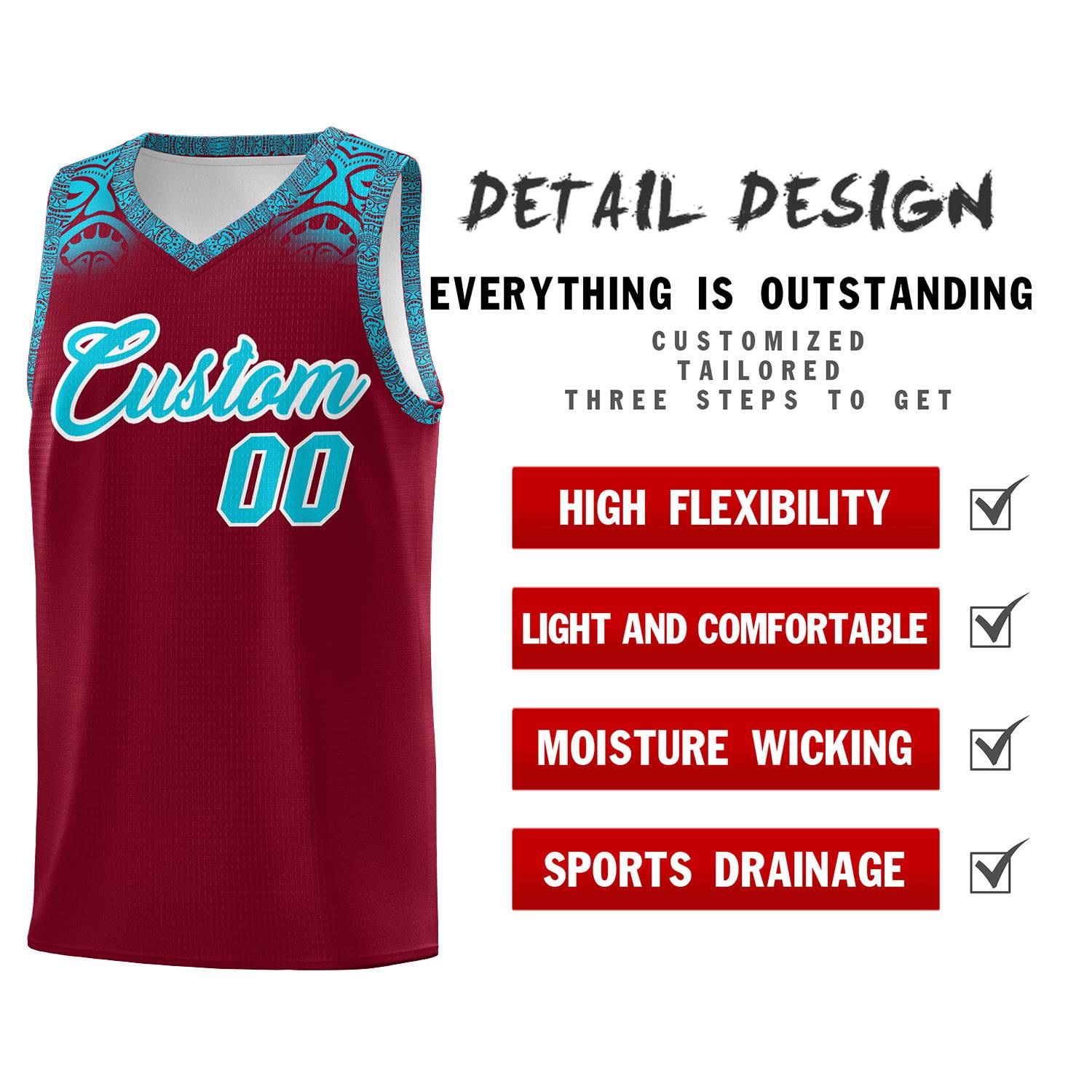 Custom Crimson Sky Blue Personalized Indians Print Sets Sports Uniform Basketball Jersey