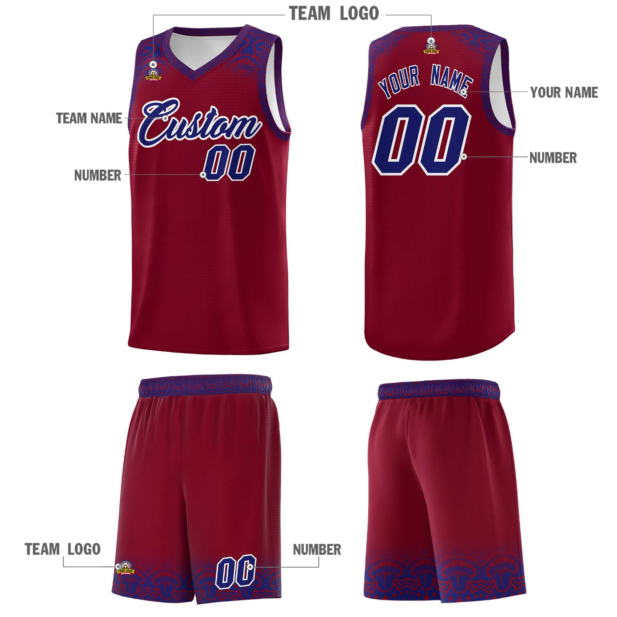 Custom Crimson Royal Personalized Indians Print Sets Sports Uniform Basketball Jersey