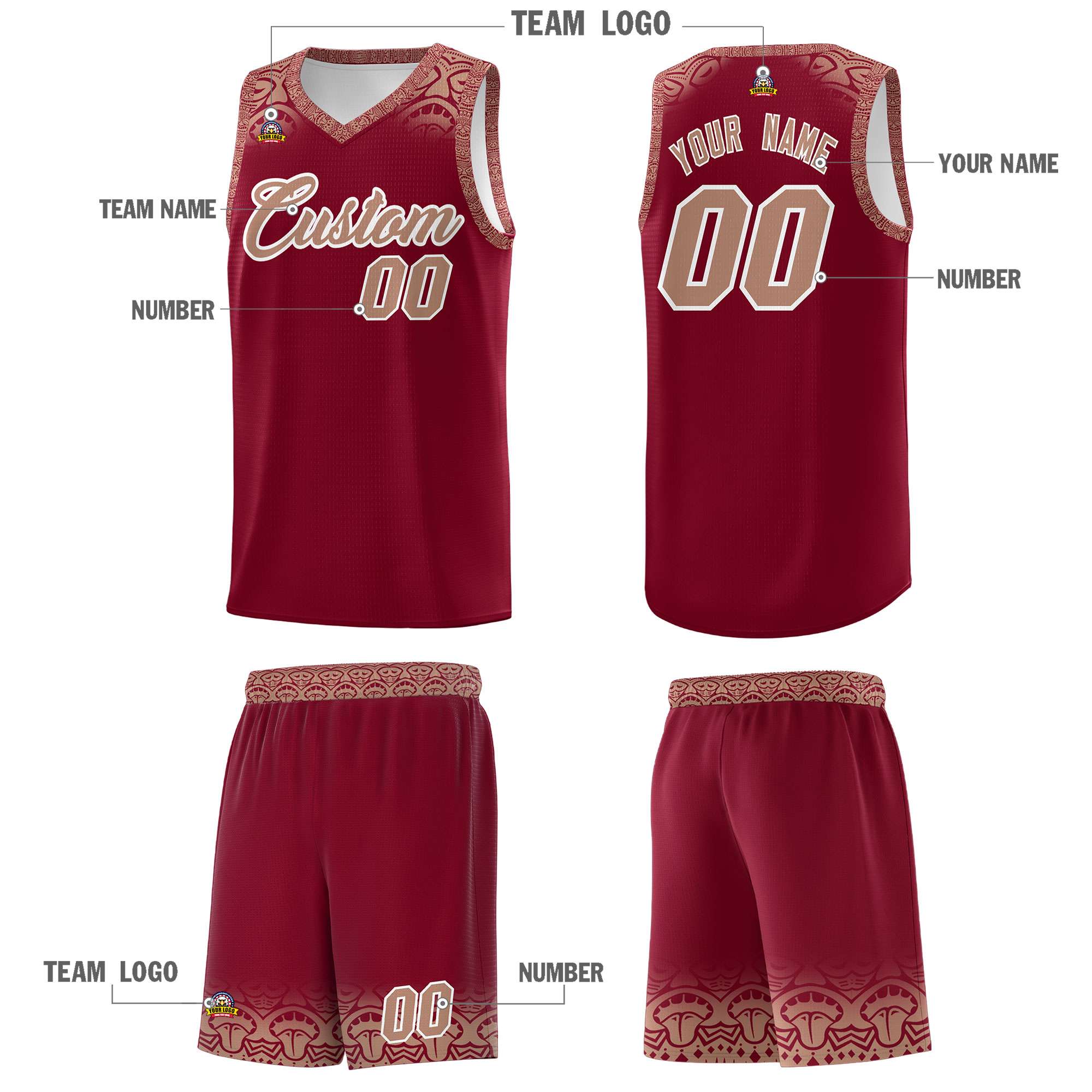 Custom Crimson Teabrown Personalized Indians Print Sets Sports Uniform Basketball Jersey