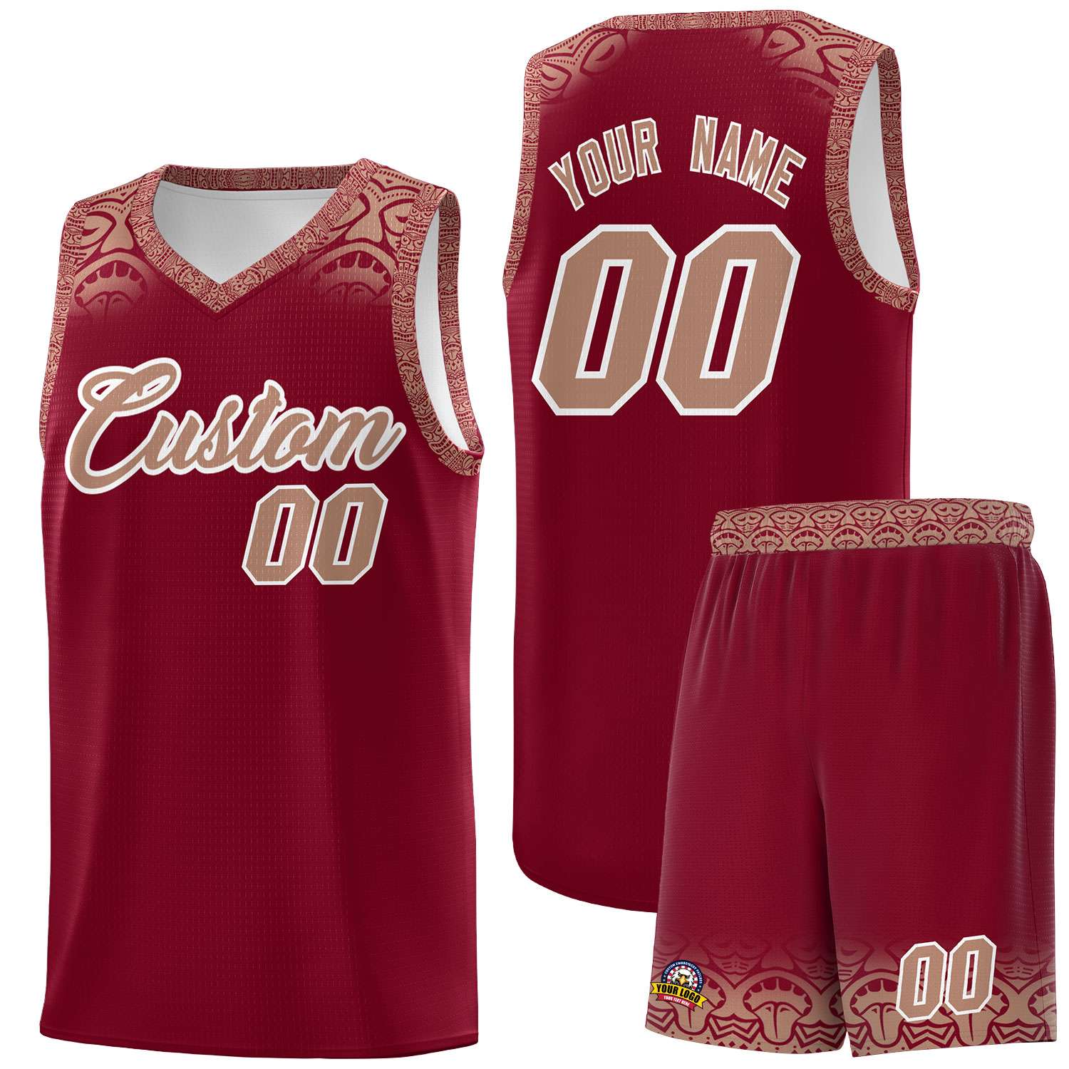 Custom Crimson Teabrown Personalized Indians Print Sets Sports Uniform Basketball Jersey