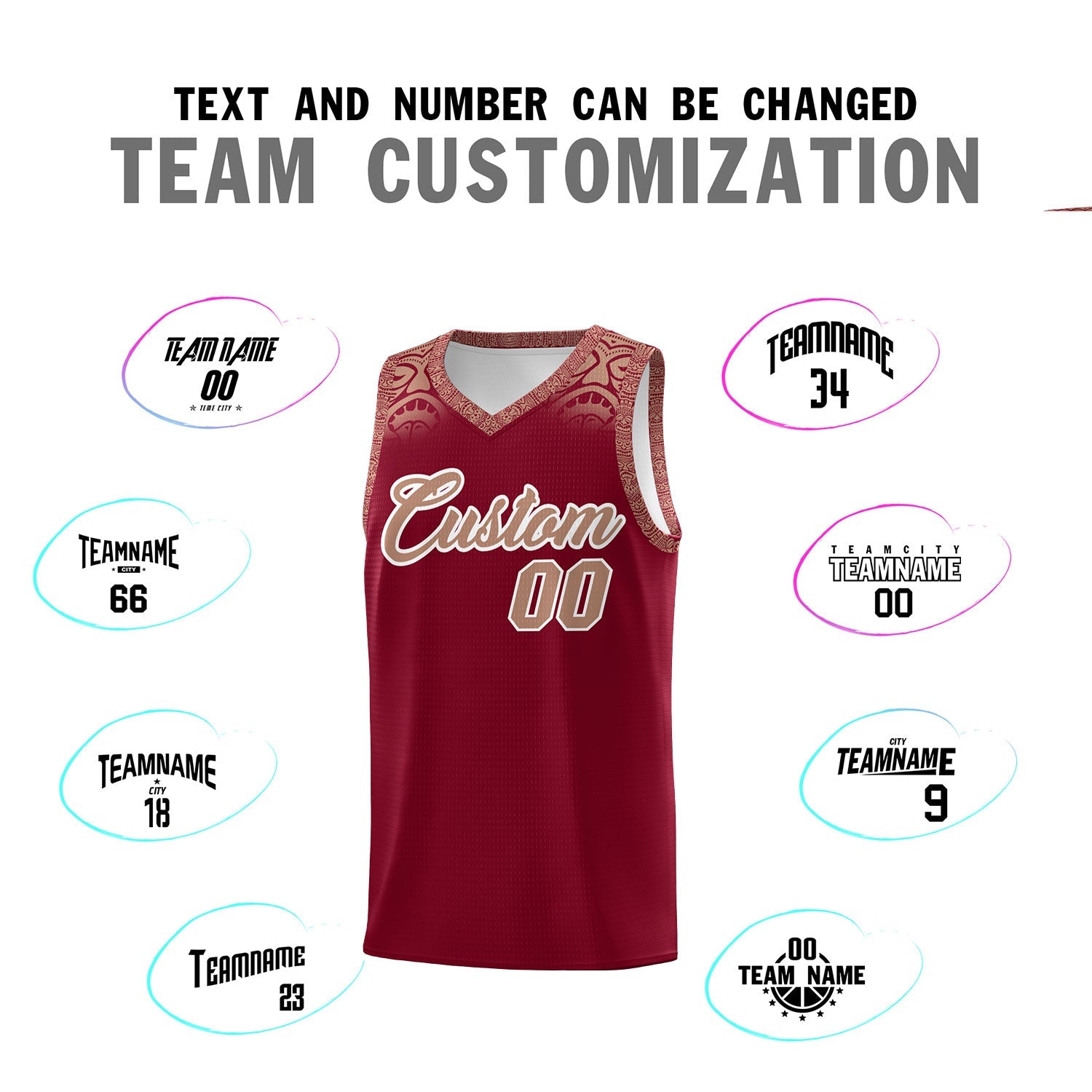 Custom Crimson Teabrown Personalized Indians Print Sets Sports Uniform Basketball Jersey