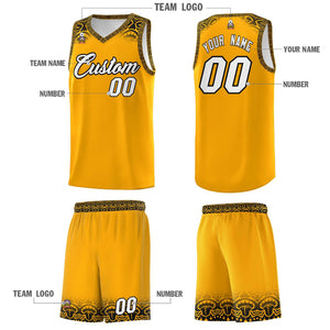 Custom Yellow Black Personalized Indians Print Sets Sports Uniform Basketball Jersey