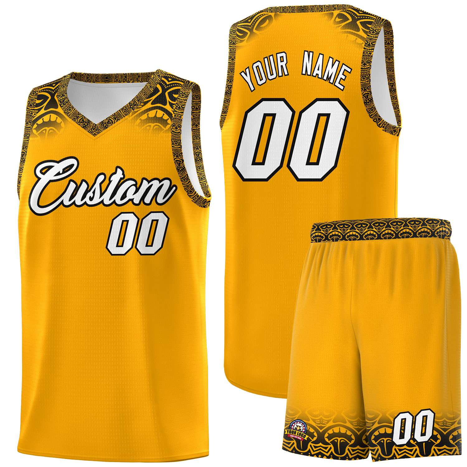 Custom Yellow Black Personalized Indians Print Sets Sports Uniform Basketball Jersey