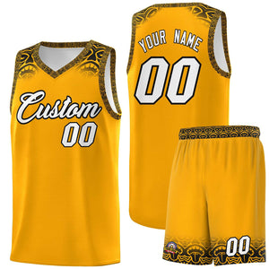 Custom Yellow Black Personalized Indians Print Sets Sports Uniform Basketball Jersey