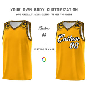 Custom Yellow Black Personalized Indians Print Sets Sports Uniform Basketball Jersey