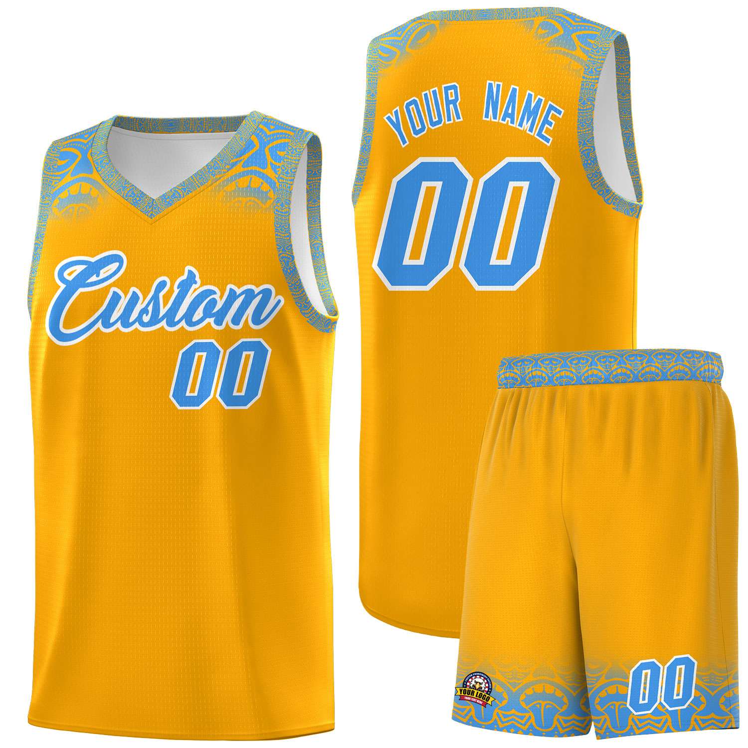 Custom Yellow Powder Blue Personalized Indians Print Sets Sports Uniform Basketball Jersey