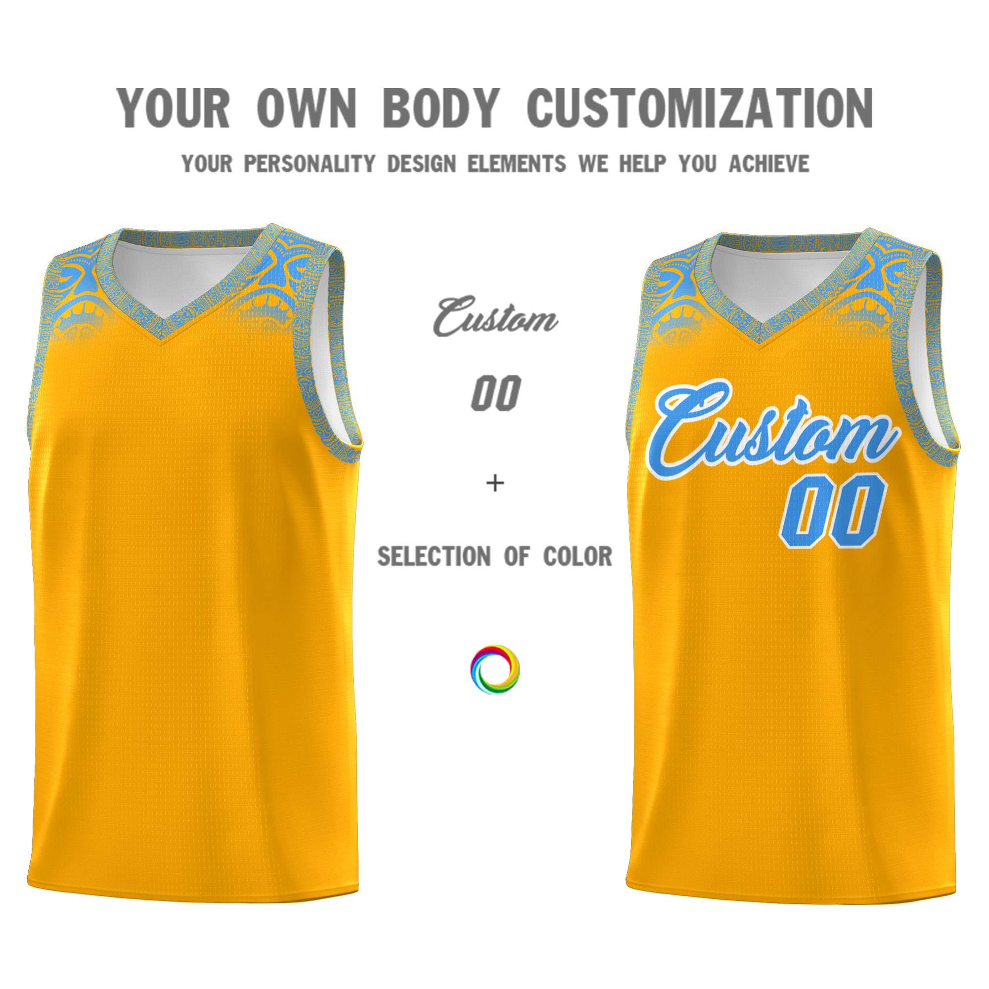 Custom Yellow Powder Blue Personalized Indians Print Sets Sports Uniform Basketball Jersey