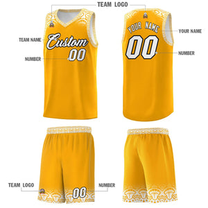 Custom Yellow White Personalized Indians Print Sets Sports Uniform Basketball Jersey