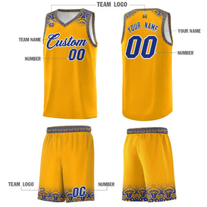 Custom Yellow Royal Personalized Indians Print Sets Sports Uniform Basketball Jersey