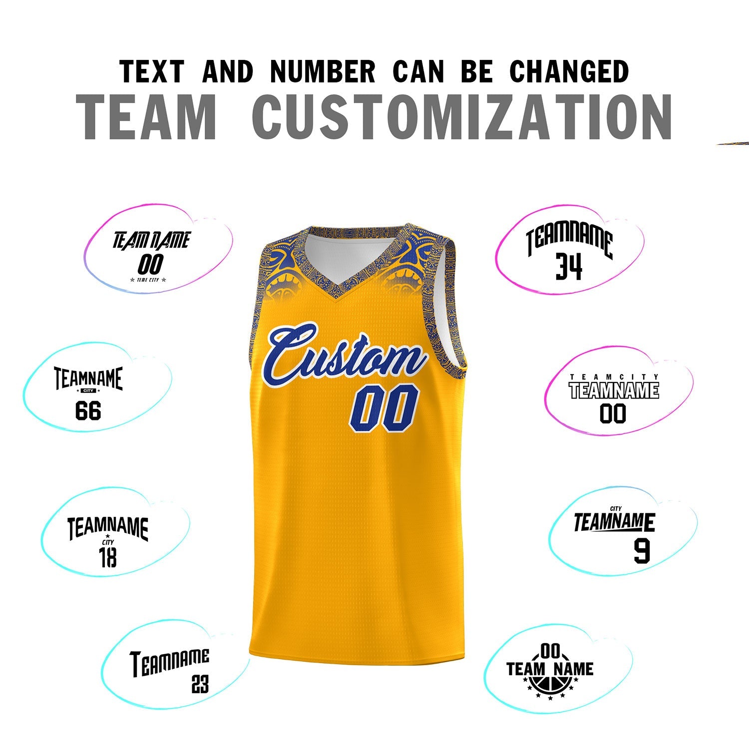 Custom Yellow Royal Personalized Indians Print Sets Sports Uniform Basketball Jersey