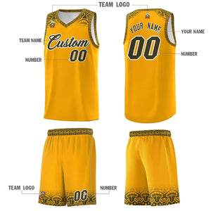 Custom Yellow Olive Personalized Indians Print Sets Sports Uniform Basketball Jersey