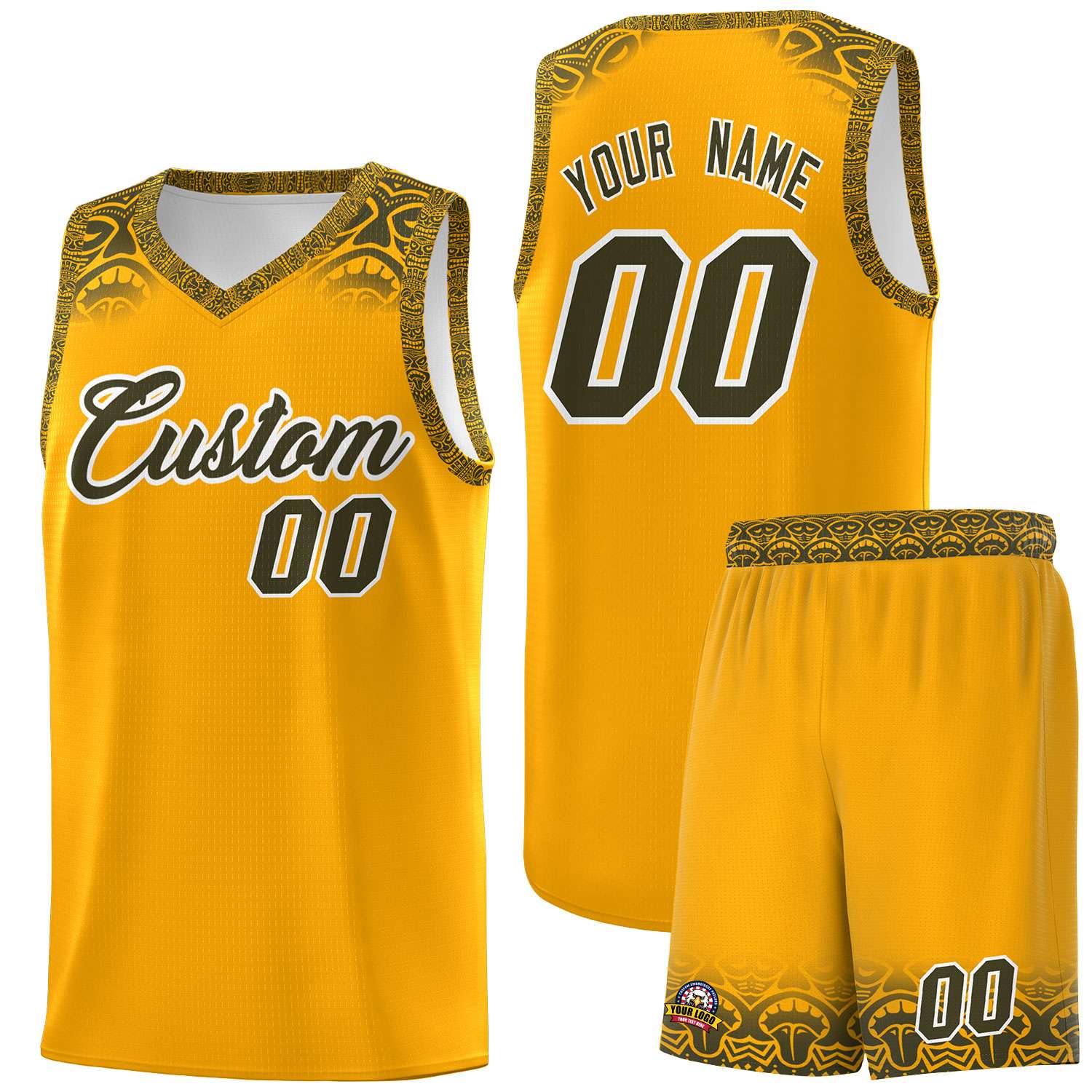 Custom Yellow Olive Personalized Indians Print Sets Sports Uniform Basketball Jersey