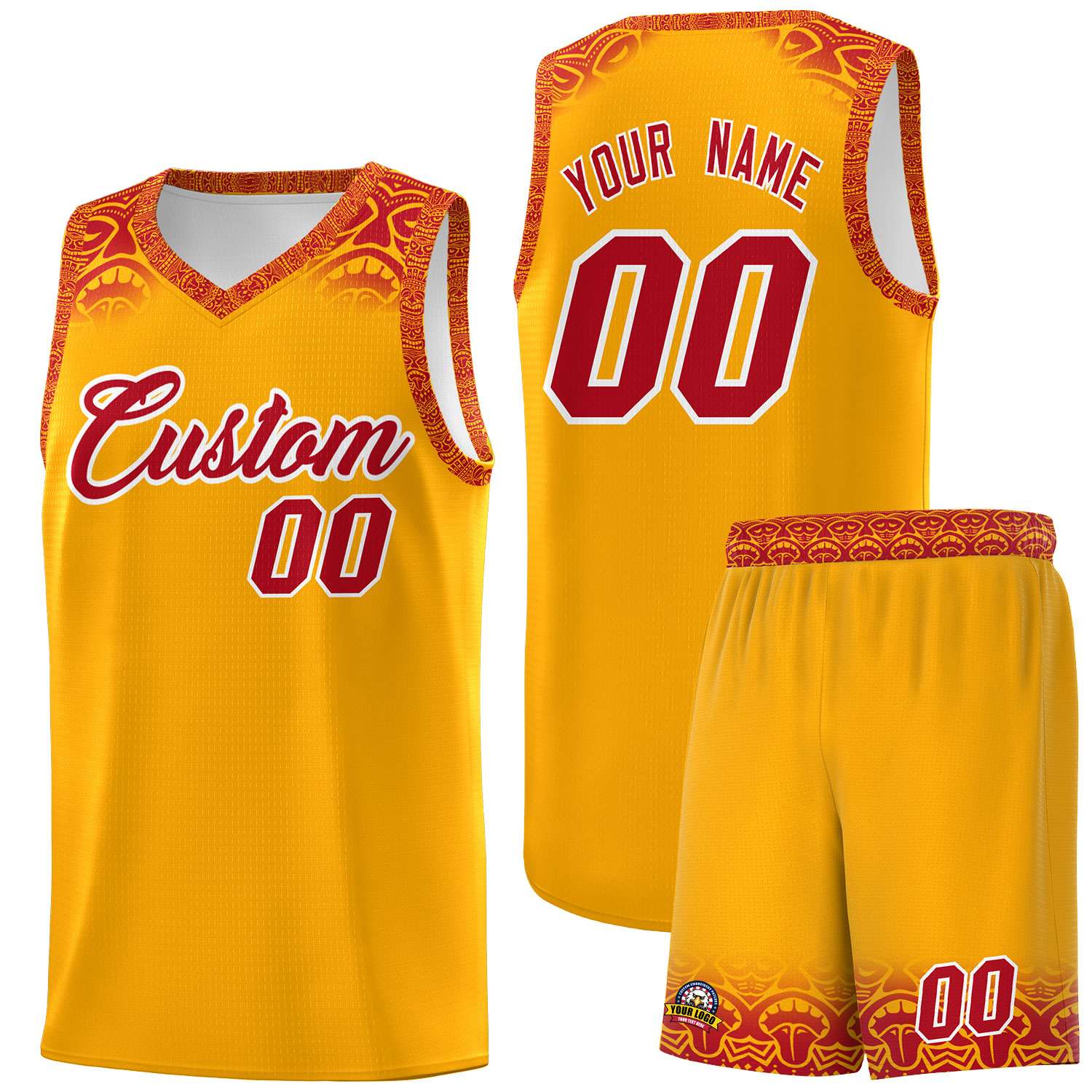 Custom Yellow Red Personalized Indians Print Sets Sports Uniform Basketball Jersey