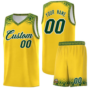 Custom Gold Green Personalized Indians Print Sets Sports Uniform Basketball Jersey