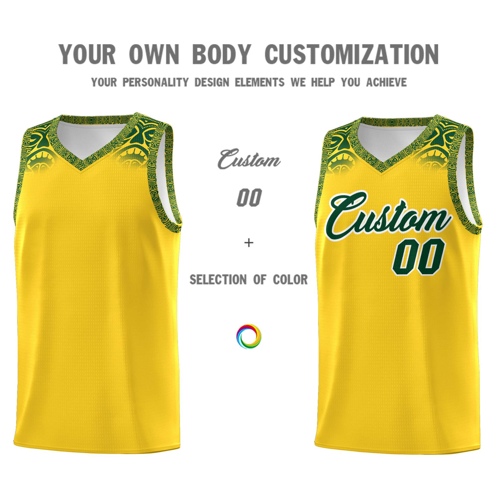 Custom Gold Green Personalized Indians Print Sets Sports Uniform Basketball Jersey