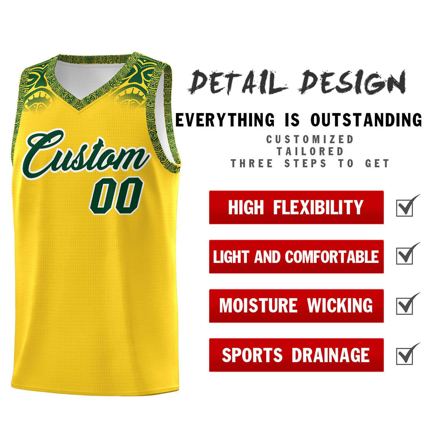 Custom Gold Green Personalized Indians Print Sets Sports Uniform Basketball Jersey