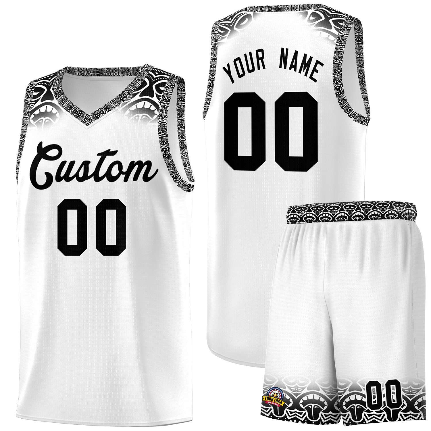 Custom White Black Personalized Indians Print Sets Sports Uniform Basketball Jersey