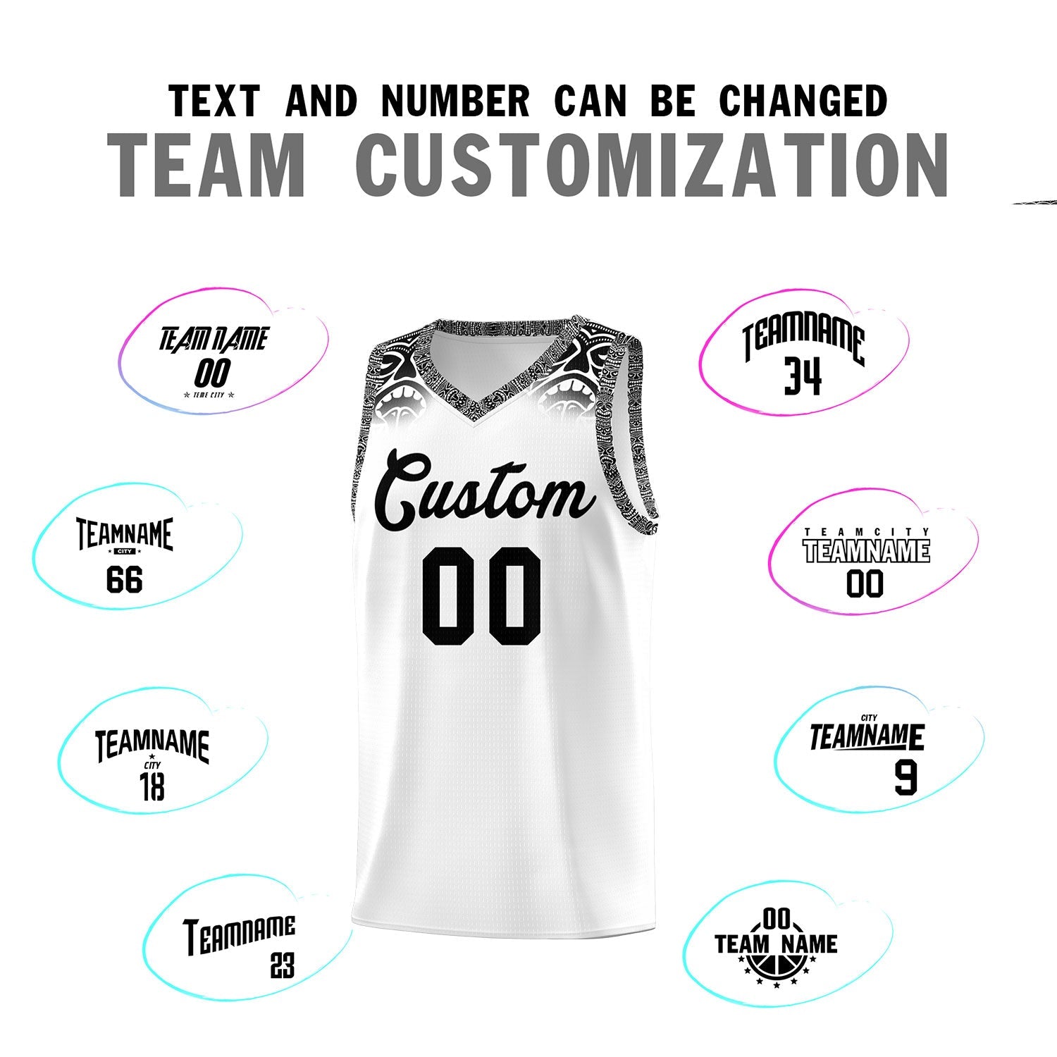 Custom White Black Personalized Indians Print Sets Sports Uniform Basketball Jersey