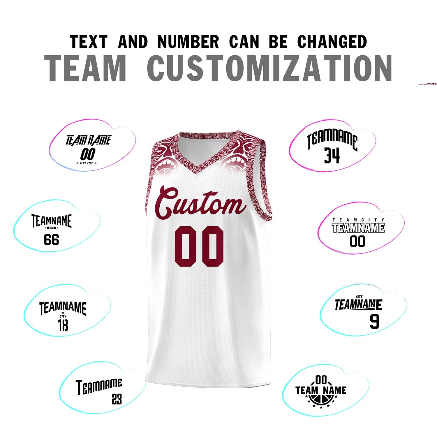 Custom White Crimson Personalized Indians Print Sets Sports Uniform Basketball Jersey