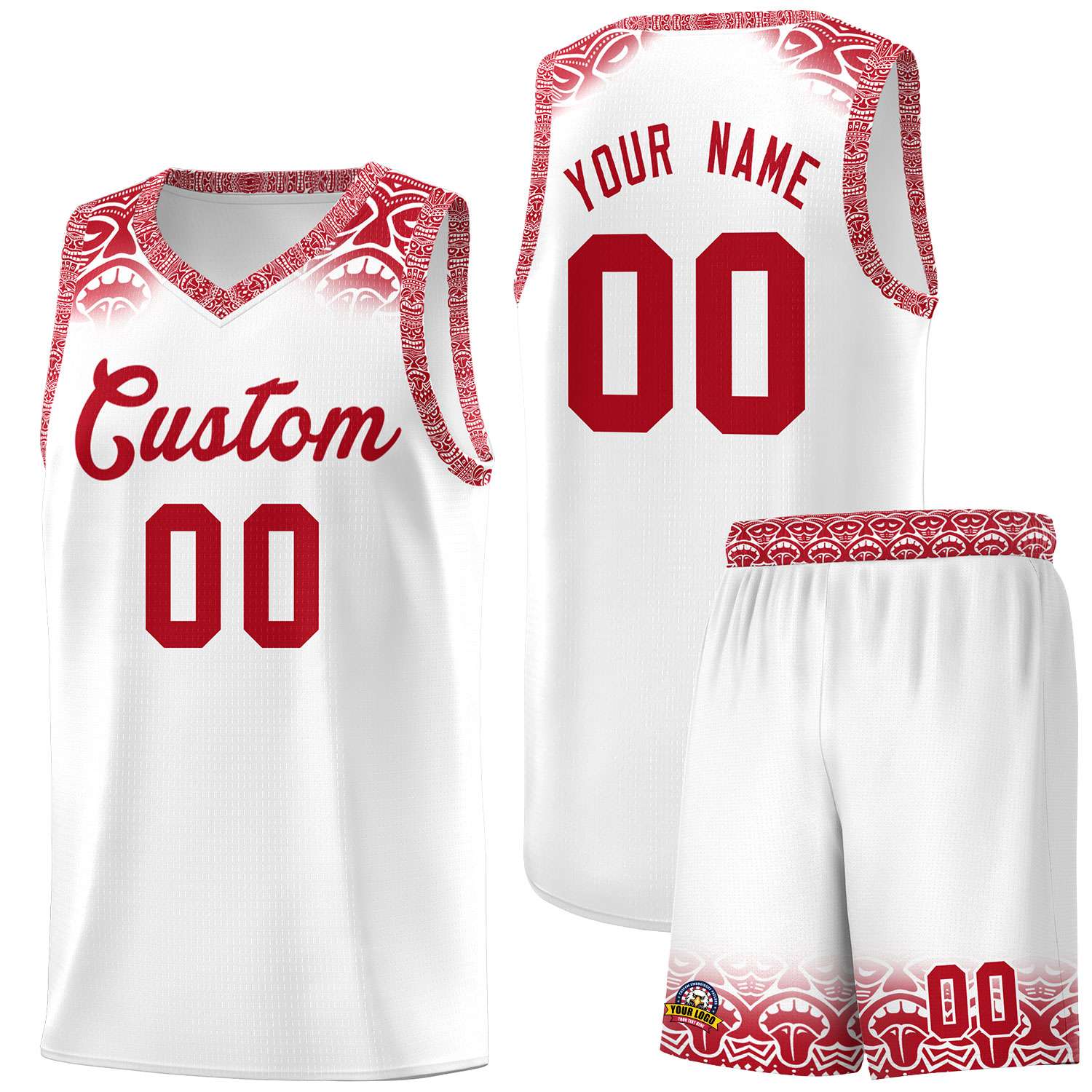 Custom White Red Personalized Indians Print Sets Sports Uniform Basketball Jersey