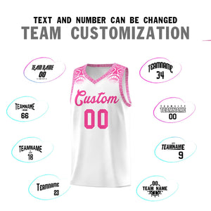 Custom White Pink Personalized Indians Print Sets Sports Uniform Basketball Jersey