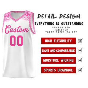 Custom White Pink Personalized Indians Print Sets Sports Uniform Basketball Jersey