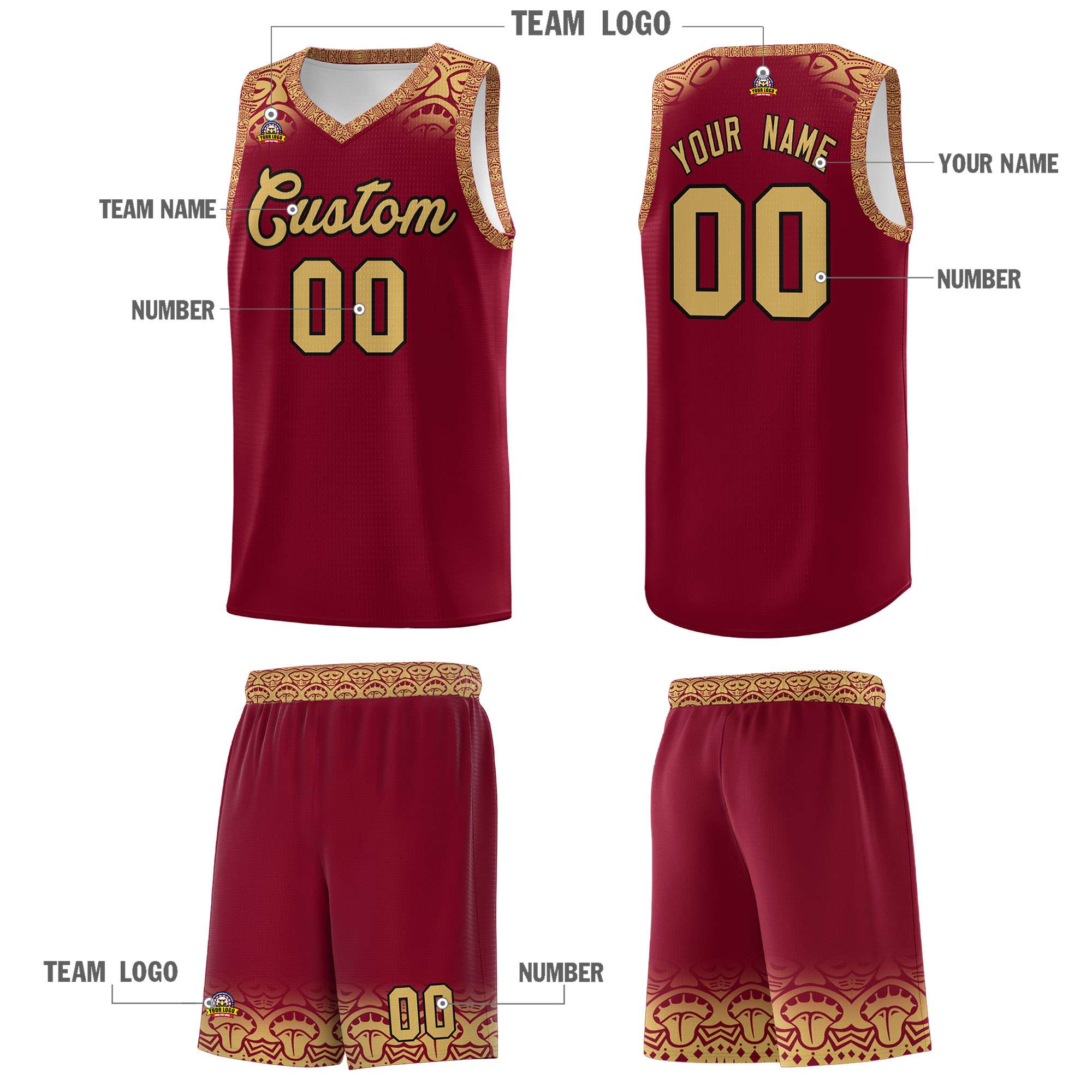 Custom Crimson Old Gold Personalized Indians Print Sets Sports Uniform Basketball Jersey