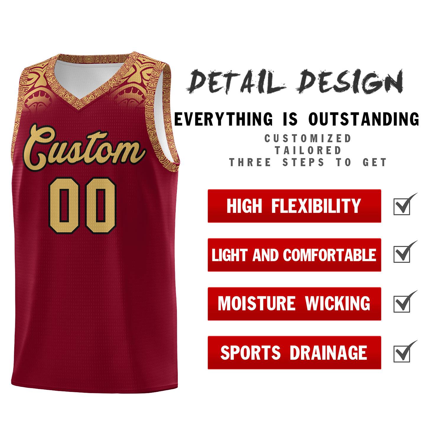 Custom Crimson Old Gold Personalized Indians Print Sets Sports Uniform Basketball Jersey