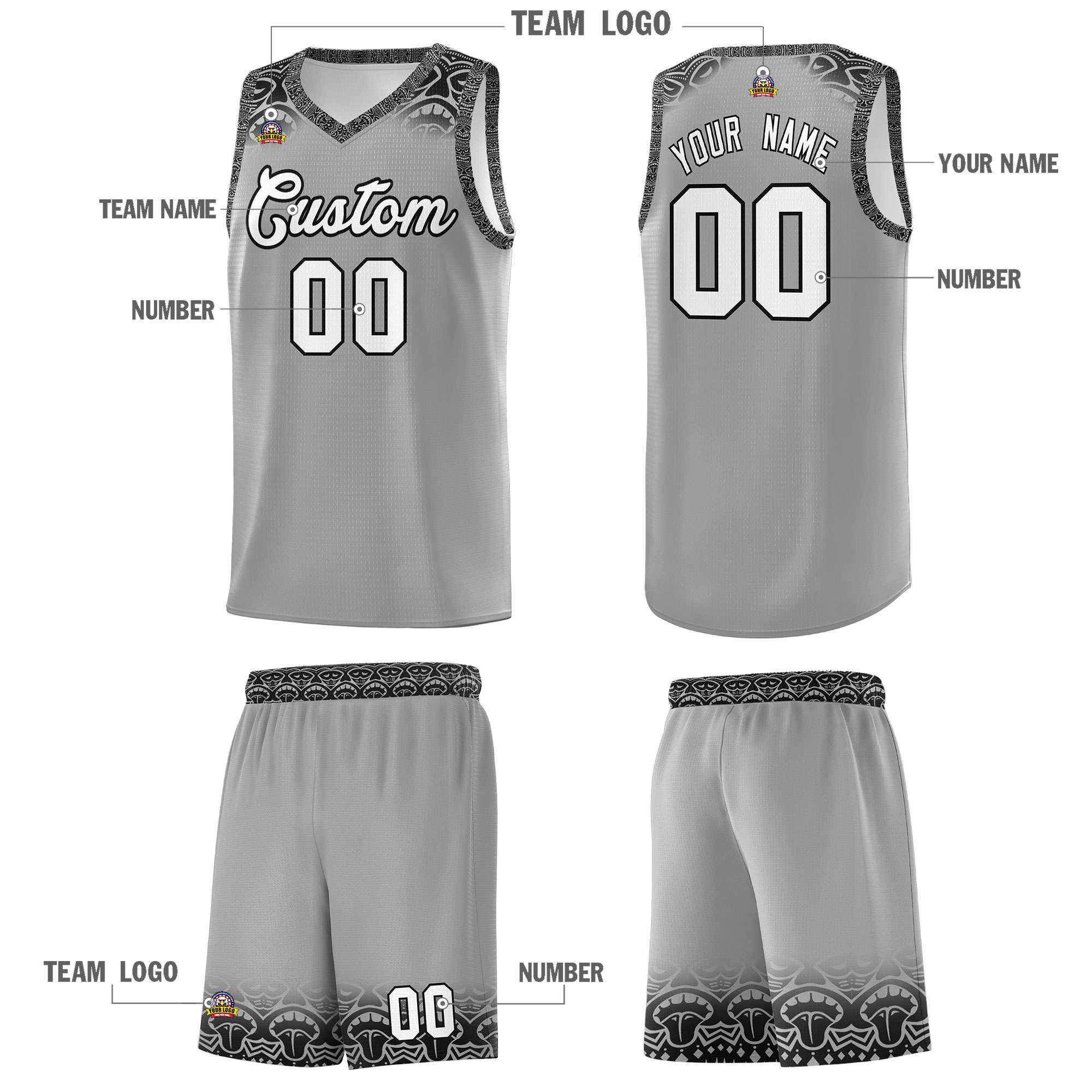 Custom Dark Gray Black Personalized Indians Print Sets Sports Uniform Basketball Jersey