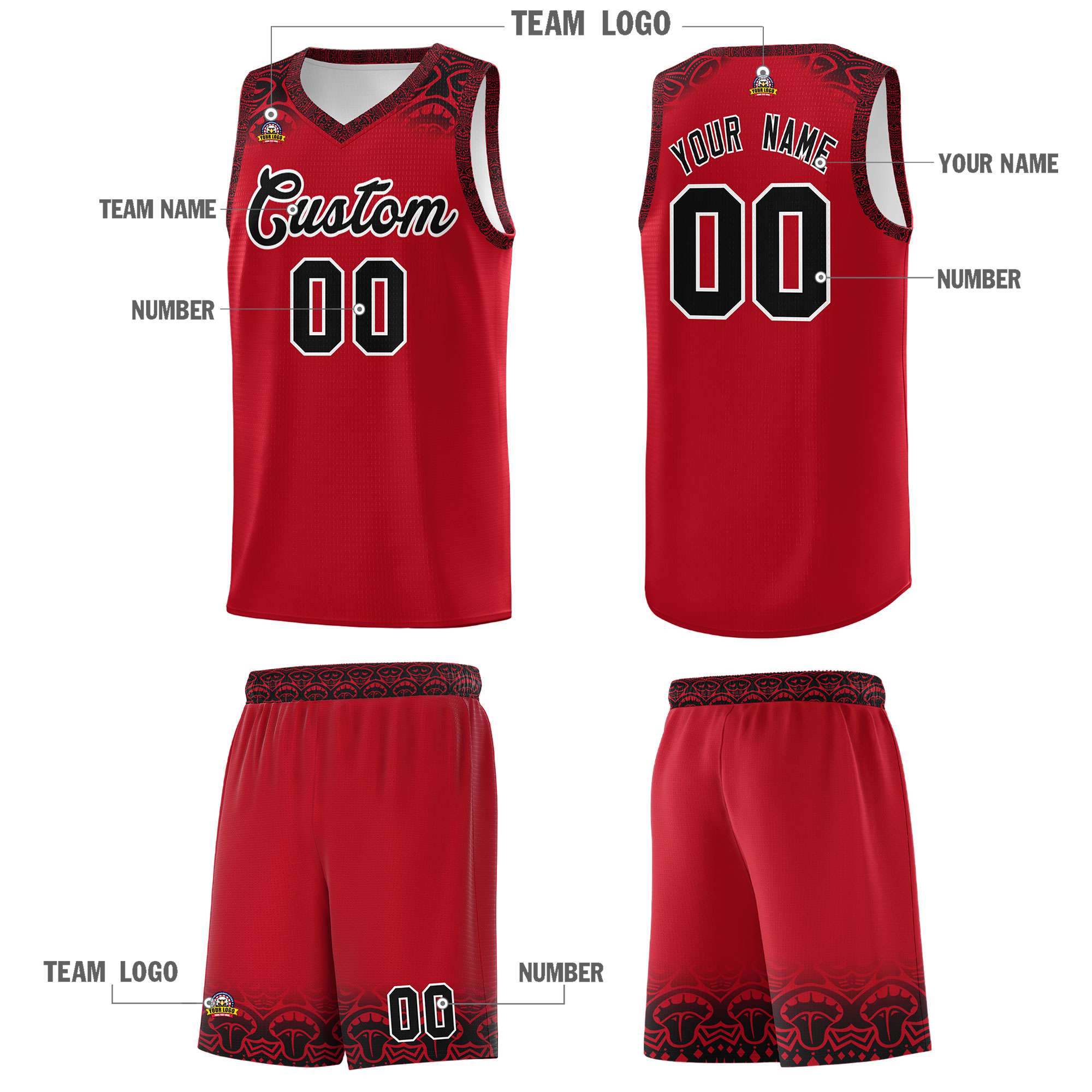 Custom Red Black Personalized Indians Print Sets Sports Uniform Basketball Jersey