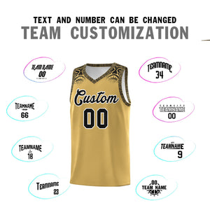 Custom Old Gold Black Personalized Indians Print Sets Sports Uniform Basketball Jersey