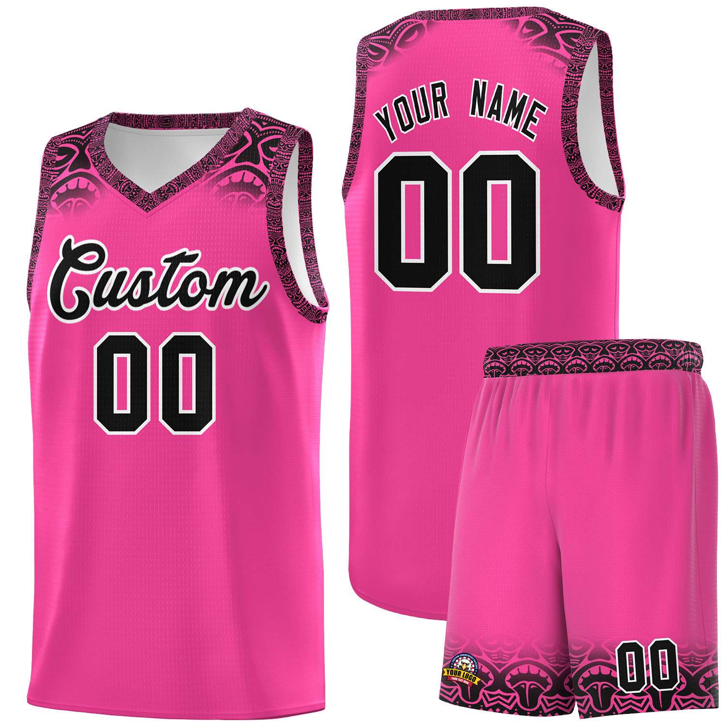 Custom Pink Black Personalized Indians Print Sets Sports Uniform Basketball Jersey